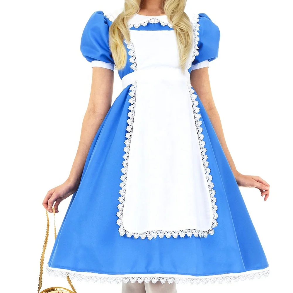 Anime Maid Princess Deluxe Blue Glittering Halloween Dress with Apron Bow  Hair Band for Adult and Kids