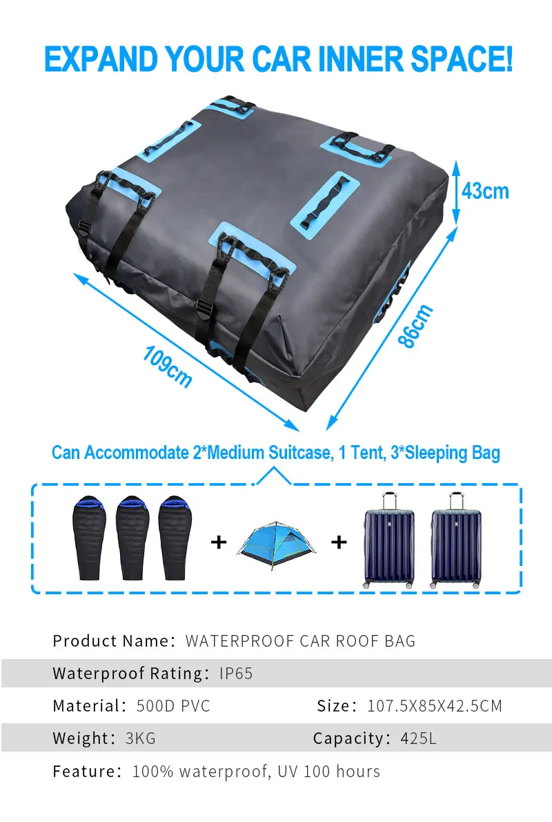 Factory Directly Wholesale 15 Cubic Feet Waterproof Excellent Quality Roof Bag Waterproof Car Cargo Bag