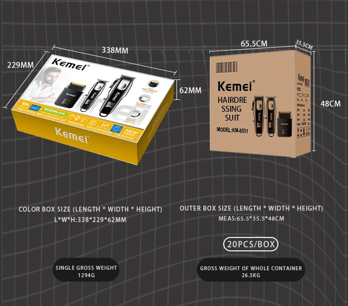 Ku May　約21kg Kemei Max KM-8531 Hair Clipper Kit - Electric Hair Cutting Machine