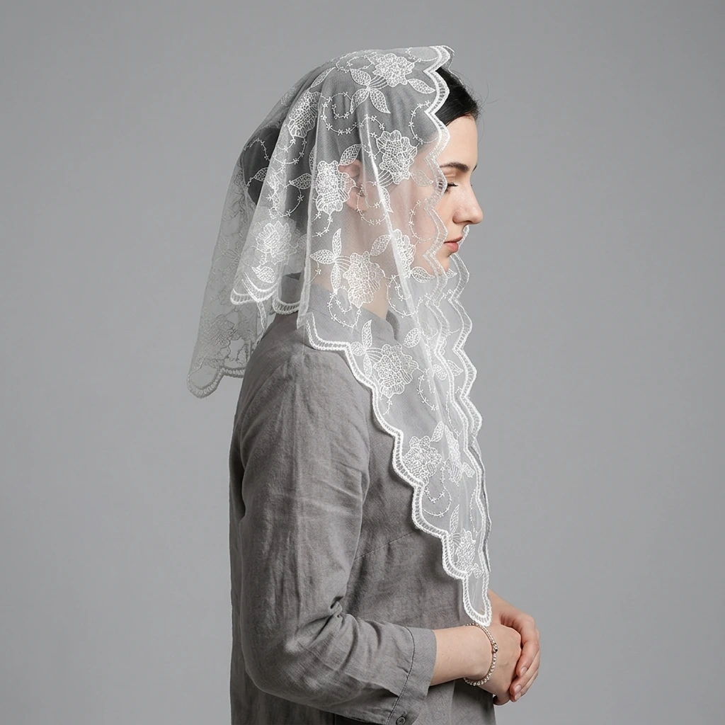 Chapel Veil Embroidered Lace Mantilla Tulle Head Covering Veils Scarves Muslim Hijab for Bride Church