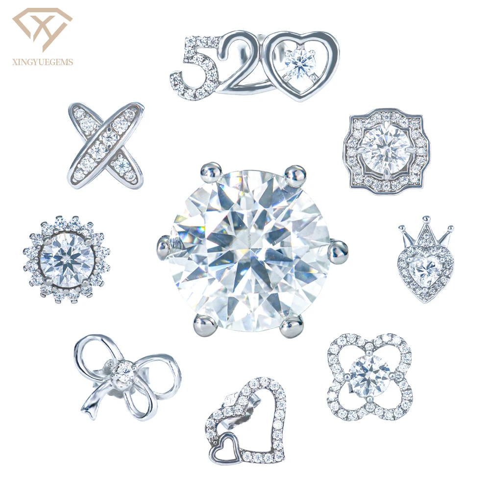 Xingyue Women Round Heart Flower Shaped Gra Certified Vvs S925 Sterling Silver Screw Back Mossanite Moissanite Stud Earring