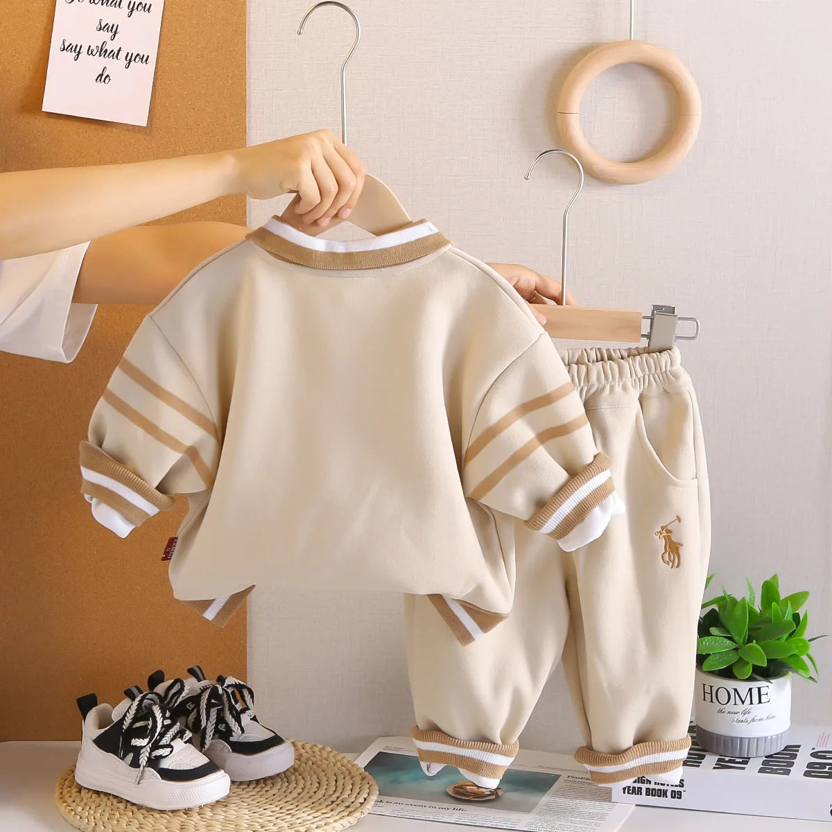 2025 Korean Embroidered POLO Shirt Long-Sleeved Trousers Boys Clothing Two-Piece Set Spring Autumn Children's Suit Foreign Trend