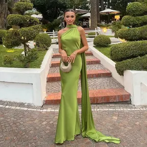 Satin Ribbon Halter Long Dresses Off Shoulder  Backless Silky Temperament Slim Fit Elegant Women Club Party Maxi Dress