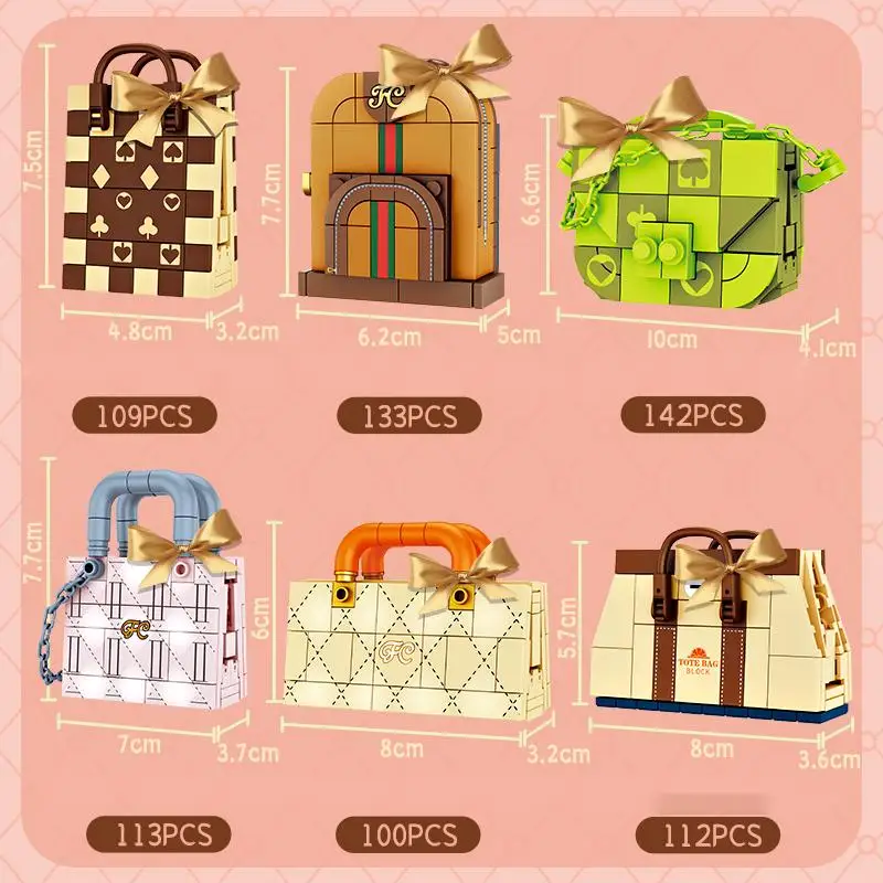 Mini Fashion Building Block Handbag 3D Puzzle Toy Educational Kid Gift Model Transportation Multiple Plastic Mini Fashion Bag