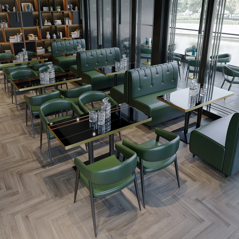 Luxury Restaurant Furniture Sofa Set Black Marble Dining Table And