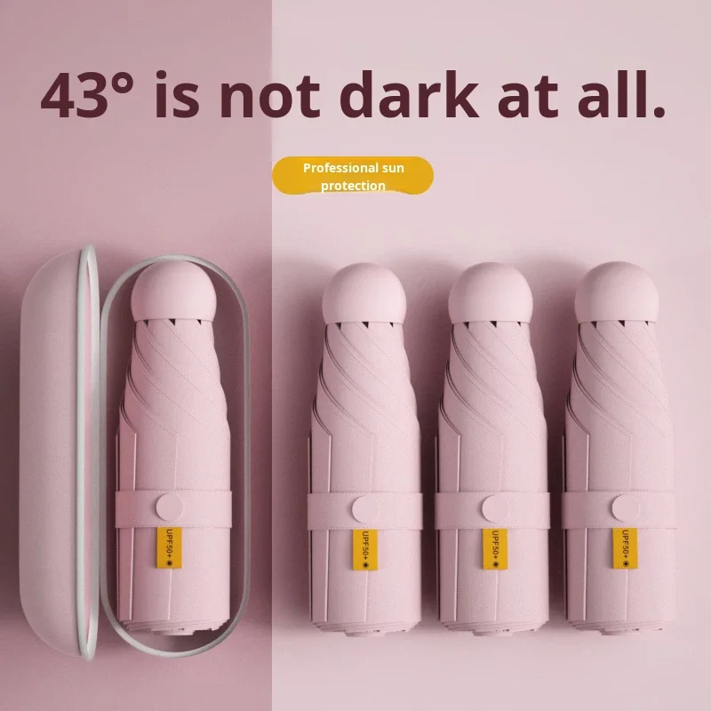Mini Light 5-fold Portable Manual Umbrella UPF50+ UV Protection Dual-use Sun & Rain for Women with Full Shade