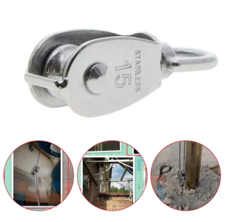 BT-0173 Stainless Steel Pulley M15 Single Wheel Swivel Set Lifting Wheel Tools Durable Wire Rope Pulley