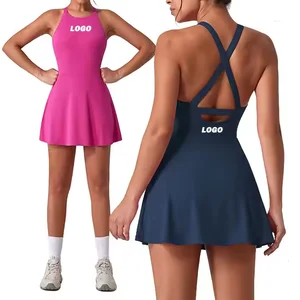 Bnice Custom Logo Women Tennis Skirt Athletic Pockets Tennis Skirt Dress Ladies Golf Dress Sports Wear Sexy Halter Cross Skirt