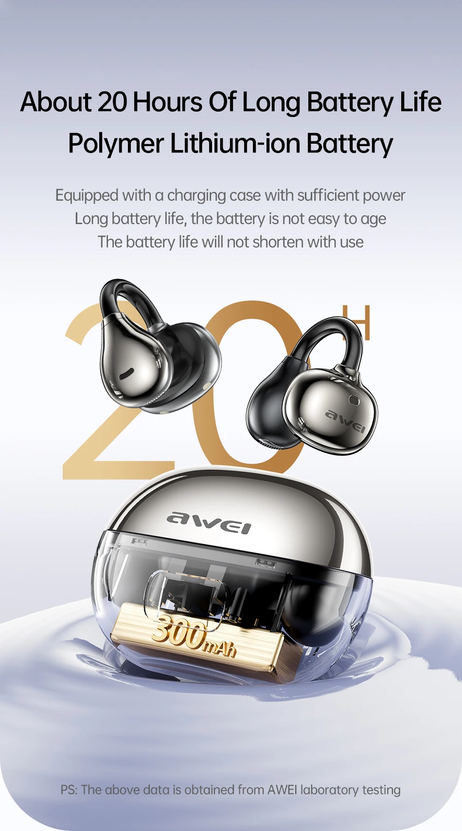 Awei TZ50 TWS Earphones V5.4 Ear Clip Earbuds Earrings Wireless Headphone with Digital Display for Sports
