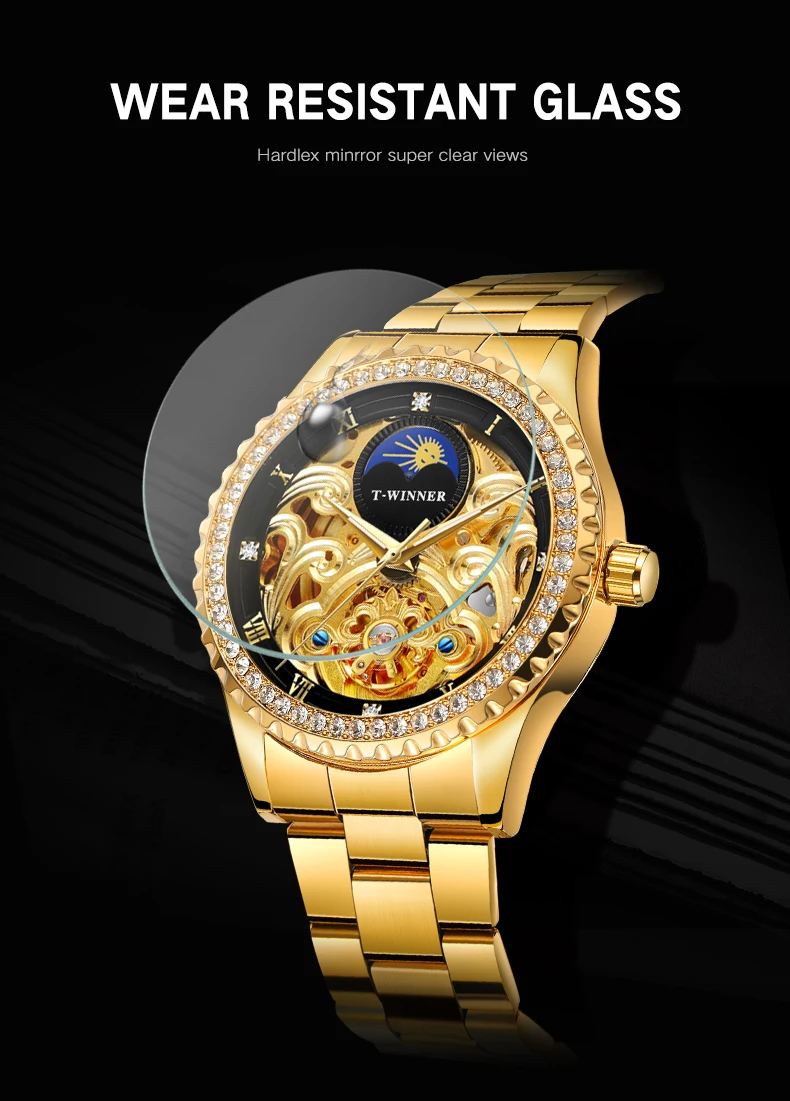 Men's Automatic Mechanical Watch Vintage Rhinestone Skeleton Design_voghion.com