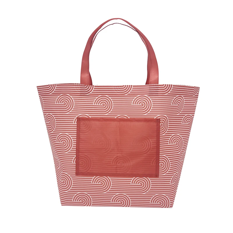 Wholesale custom logos printed reusable recycle red pp non woven grocery shopping fabric tote bag