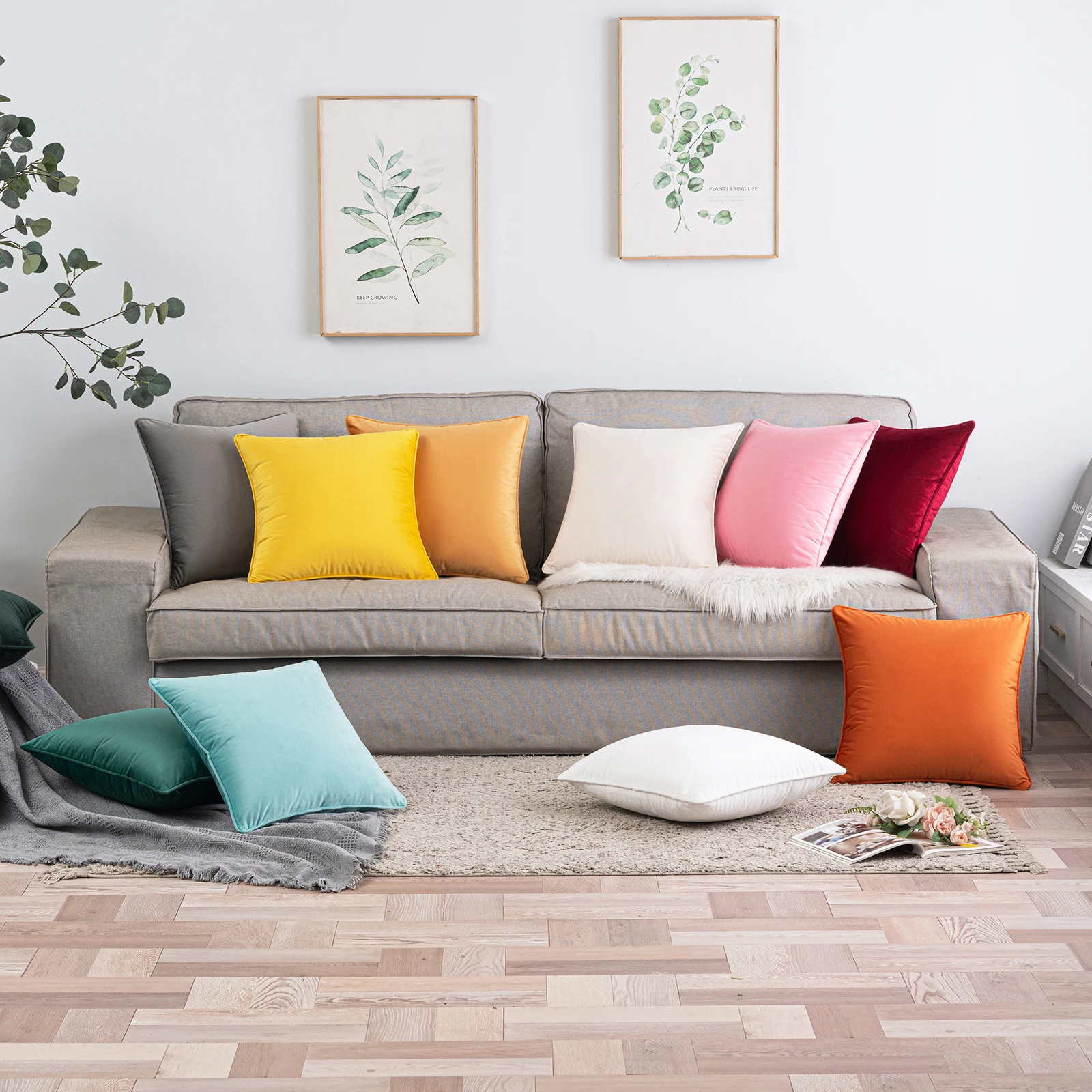 Wholesale Velvet Cushion Covers 45x45cm Home Sofa Rope Binding Velvet Throw Pillow Cover Corded