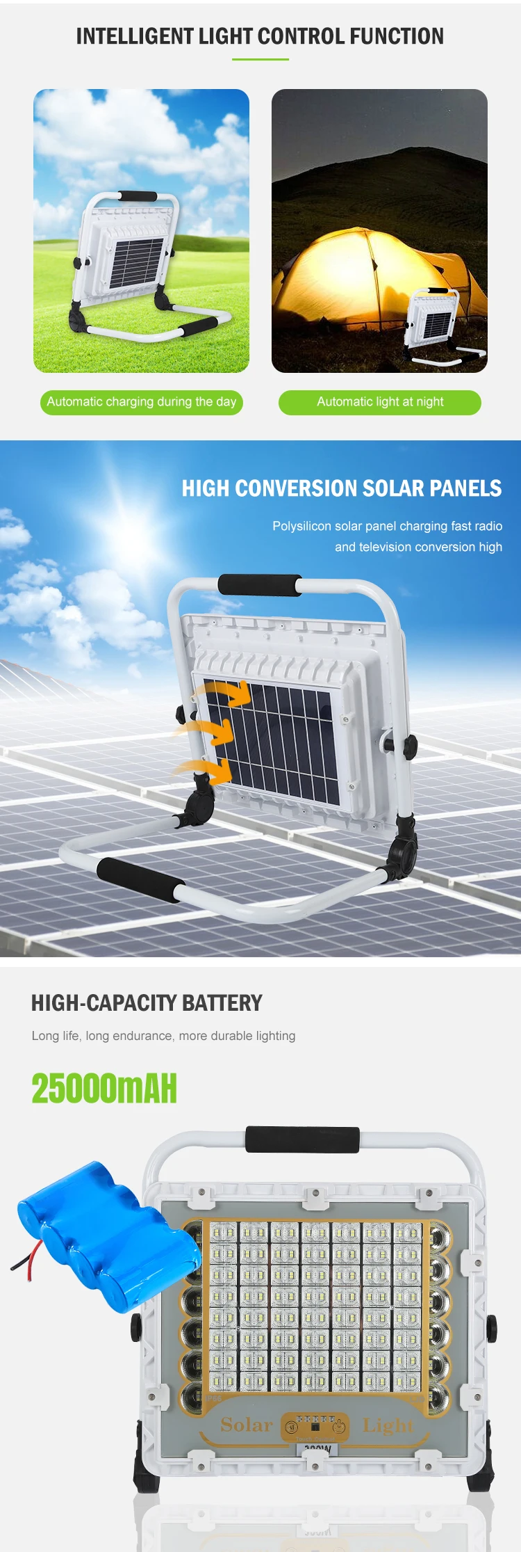 High Efficiency Outdoor Camping Emergency Light USB Charging 100W 150W 200W 300W 400W Solar LED Flood Light