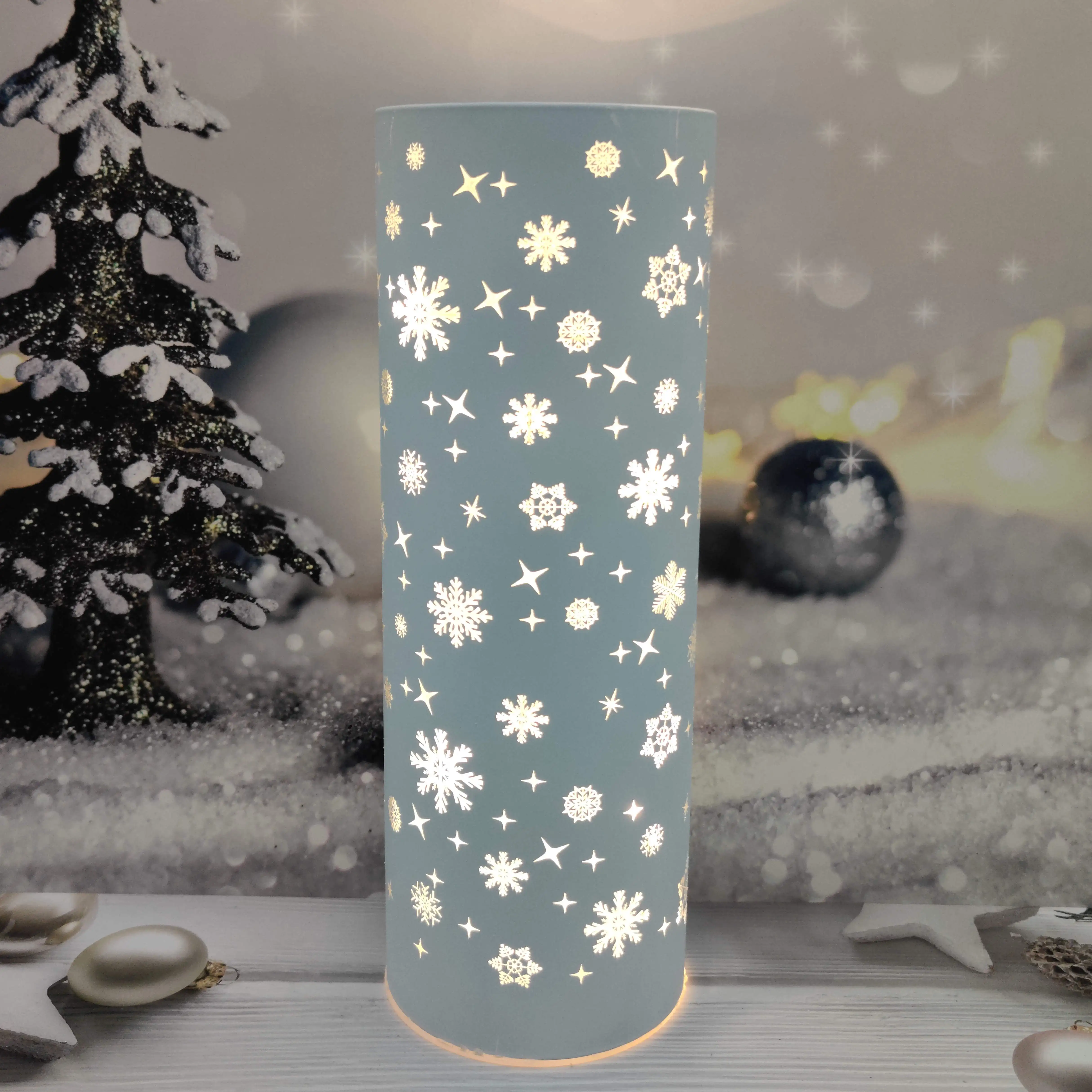 Battery operated led light up glass Christmas cylinder hurricane table decoration setting ideas manufacture