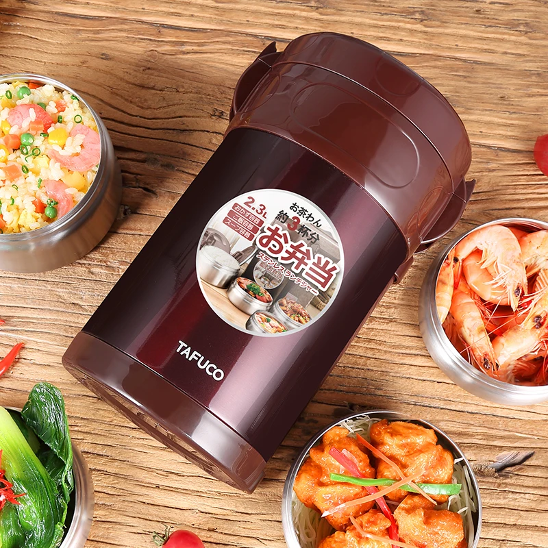 2.3L 4 Layer Metal Thermal  Insulated Stainless Steel Lunch Box Vacuum Seal Lunch Box for Kids