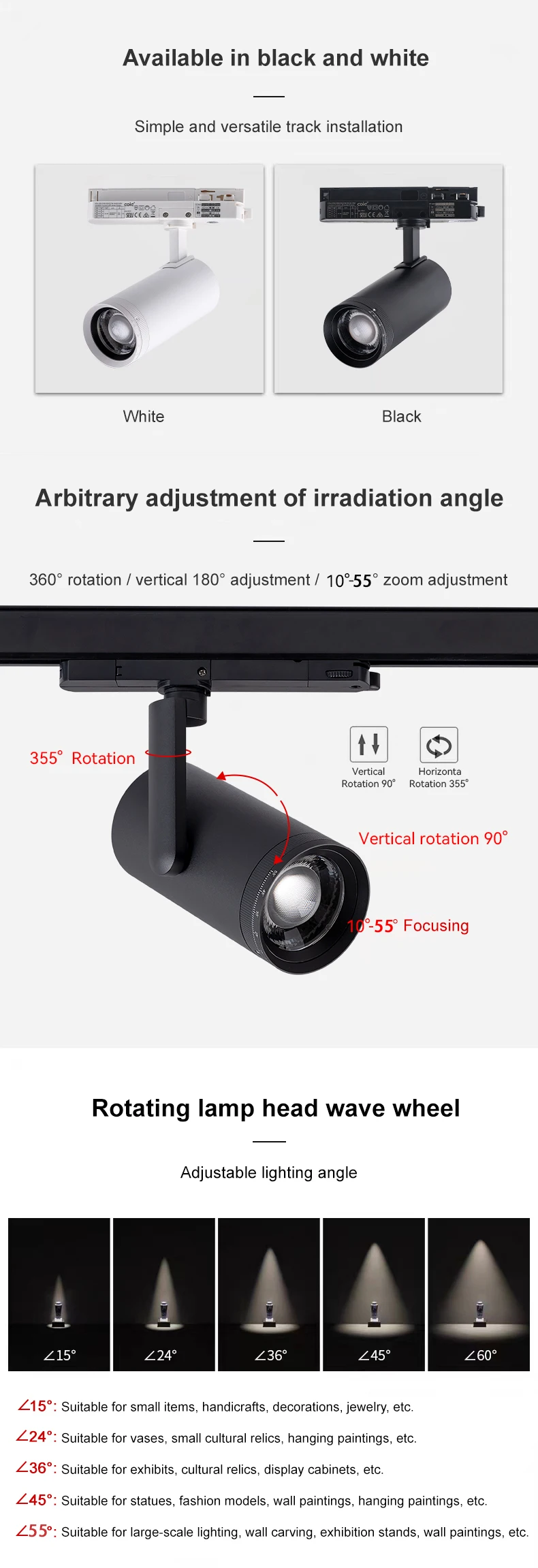 Modern Zoom Led Track Lights Rail Mounted Cob Spotlights Adjustable ...