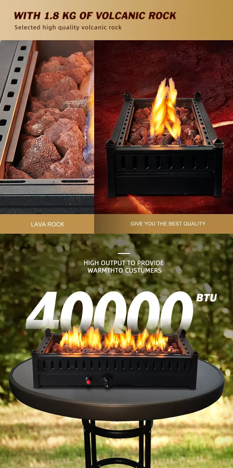 Outdoor Tabletop propane gas stove extended rectangle Table Fire Pit
