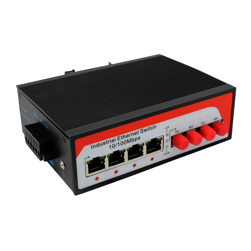 
10/100M 2 Fiber 4 UTP Port Ethernet Switch Industrial Fiber RJ45 Converter 10V Power Supply 