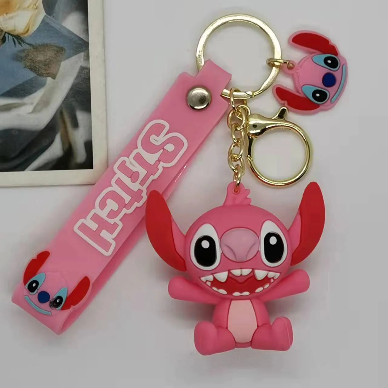 Disney Keychain Lilo and Stitch Pink Sakura Hand Made Stitch
