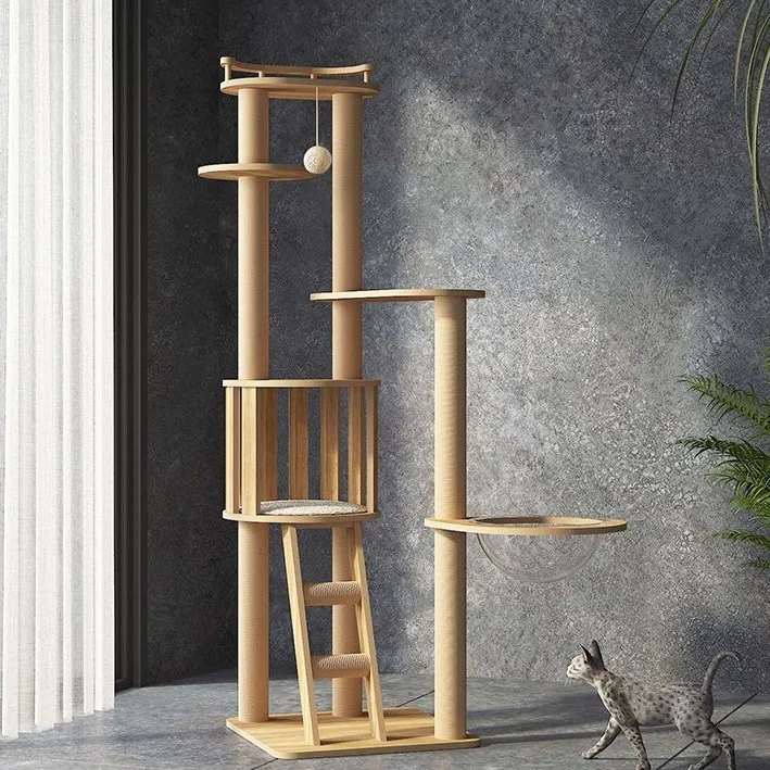 Solid Wood Cat Tree Cat Climbing Tower Modern Simple Cat Climbing Jumping Tower Extra Tall
