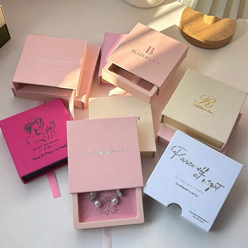 product custom logo luxury gold stamping nail packaging boxes printing personalized design jewelry ring earring product drawer paper box-1