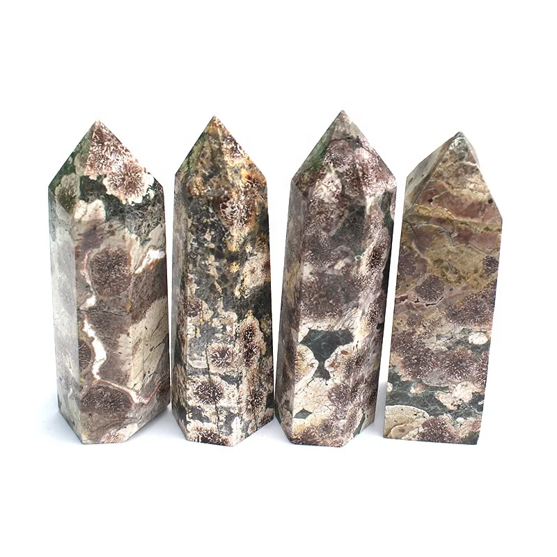 wholesale hand carved natural green cherry blossom crystal tower