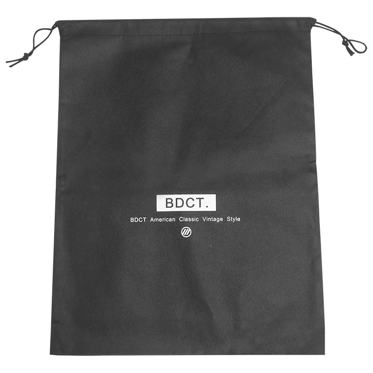 Black Cotton Dust Bag With Drawstring Custom Logo Black Drawstring Bag
