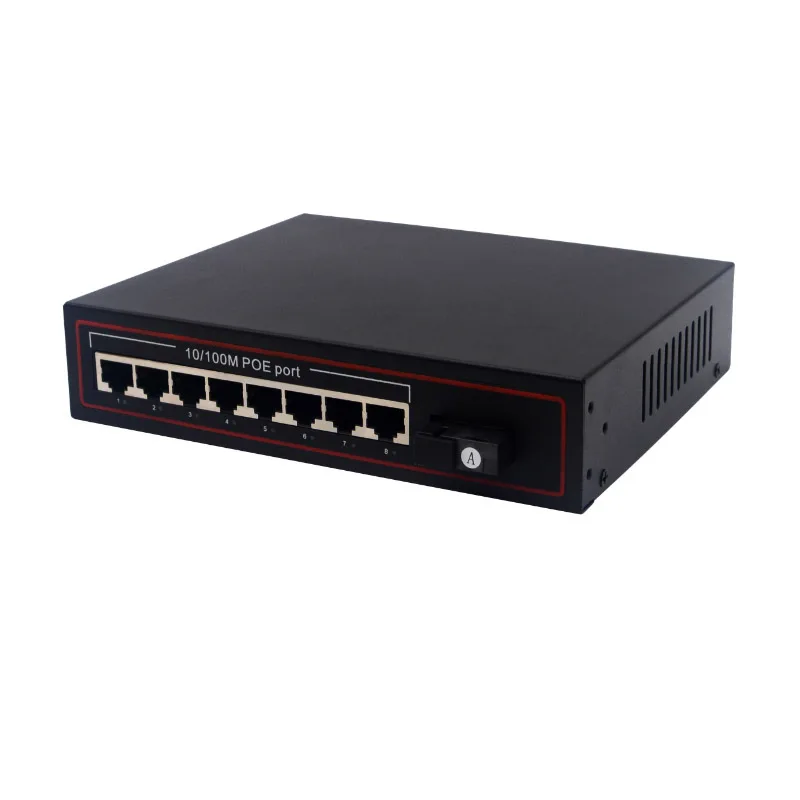 10/100Mbps 1 SC 8 POE+ porty Optický switch Neřízený Fast Ethernet POE Media Converter