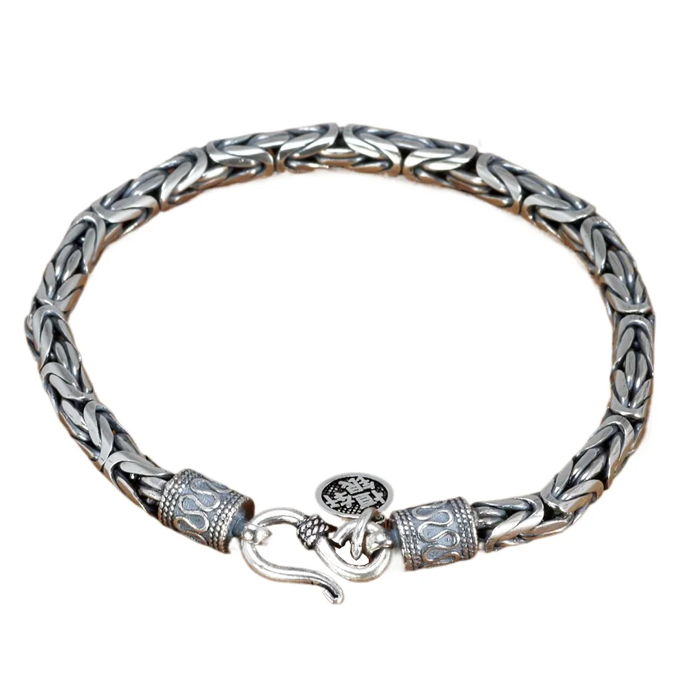 Real Pure 925 Sterling Silver Bracelet - Vintage Punk Style