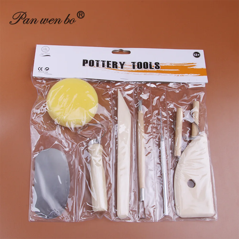 Factory 8 Pieces Clay Cutting Modeling Trimming Tools Wooden Pottery Sculpting Clay Tools Set