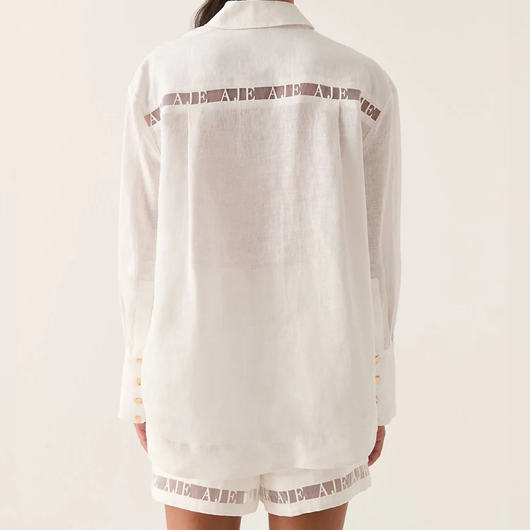 New Design Spring 100% Cotton and Linen Lapel Shirt Long Sleeve Girls Hemp Shirt Casual Clothing Linen