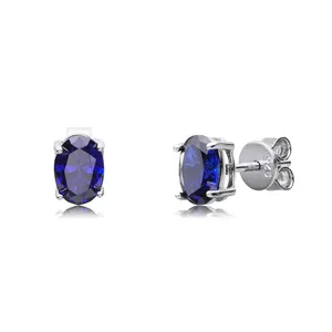 Keiyue Luxury Sapphire Oval Earrings Silver S925 Chunky Earring With Blue Gemstones DG Earrings
