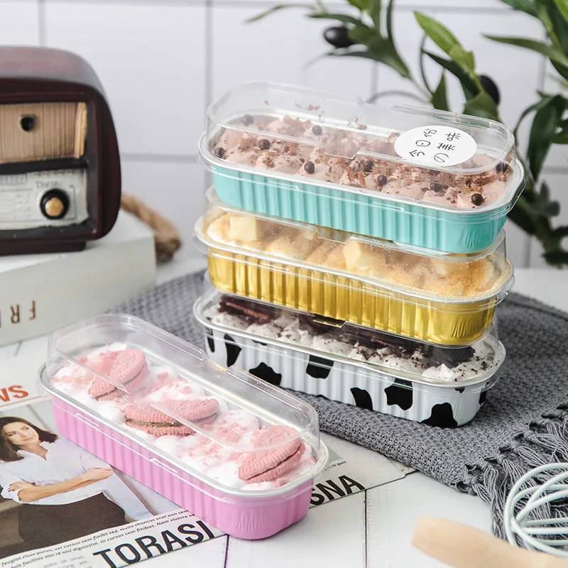 Mousse Cake Packaging Box Rectangular Aluminum Foil Dessert Transparent Containers Bakery Food Cheese Boxes
