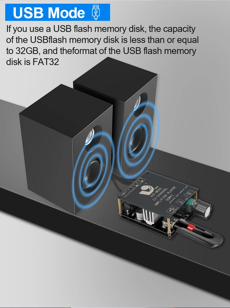 Vire 50w+50w 2.0 Dual Channel Subwoofer Amplifier Board Stereo Bluetooth Digital Power Audio