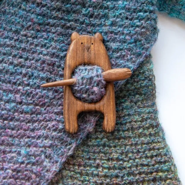 Beautiful Accessory For Sweater Pin Brooch Brooch Pin With Wooden Animal Pattern Wooden Shawl Pin Scarf Pin Or Other Knitted Clothes Wooden Bear Pin-it 