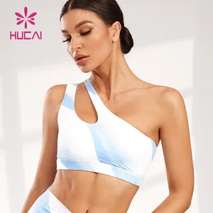 Custom logo New High Quality Private Label High Impact Wave Gradient Printing Sexy Yoga One Shoulder  Gym Sports Bra for Women