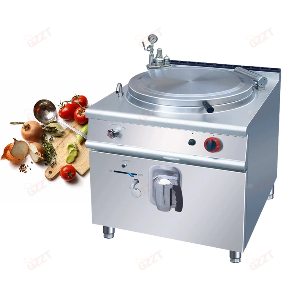 100L Stainless Steel Gas Soup Kettle With Tiered Boiling Pan Electric Jacketed Boiling Pan Commercial Cooking Equipment China