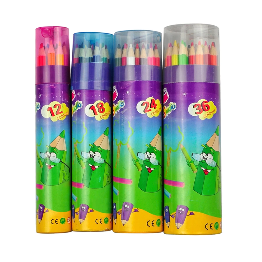 Wholesale Wood Colored Pencil Drum Set in Paper Tube for Kids Portable