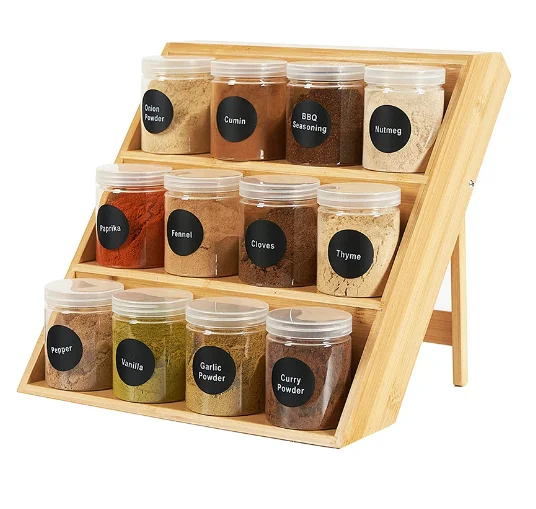 Bamboo Spice Rack 3 Tiers Kitchenware Home Appliance Free Standing for Cabinet Drawers and Countertop