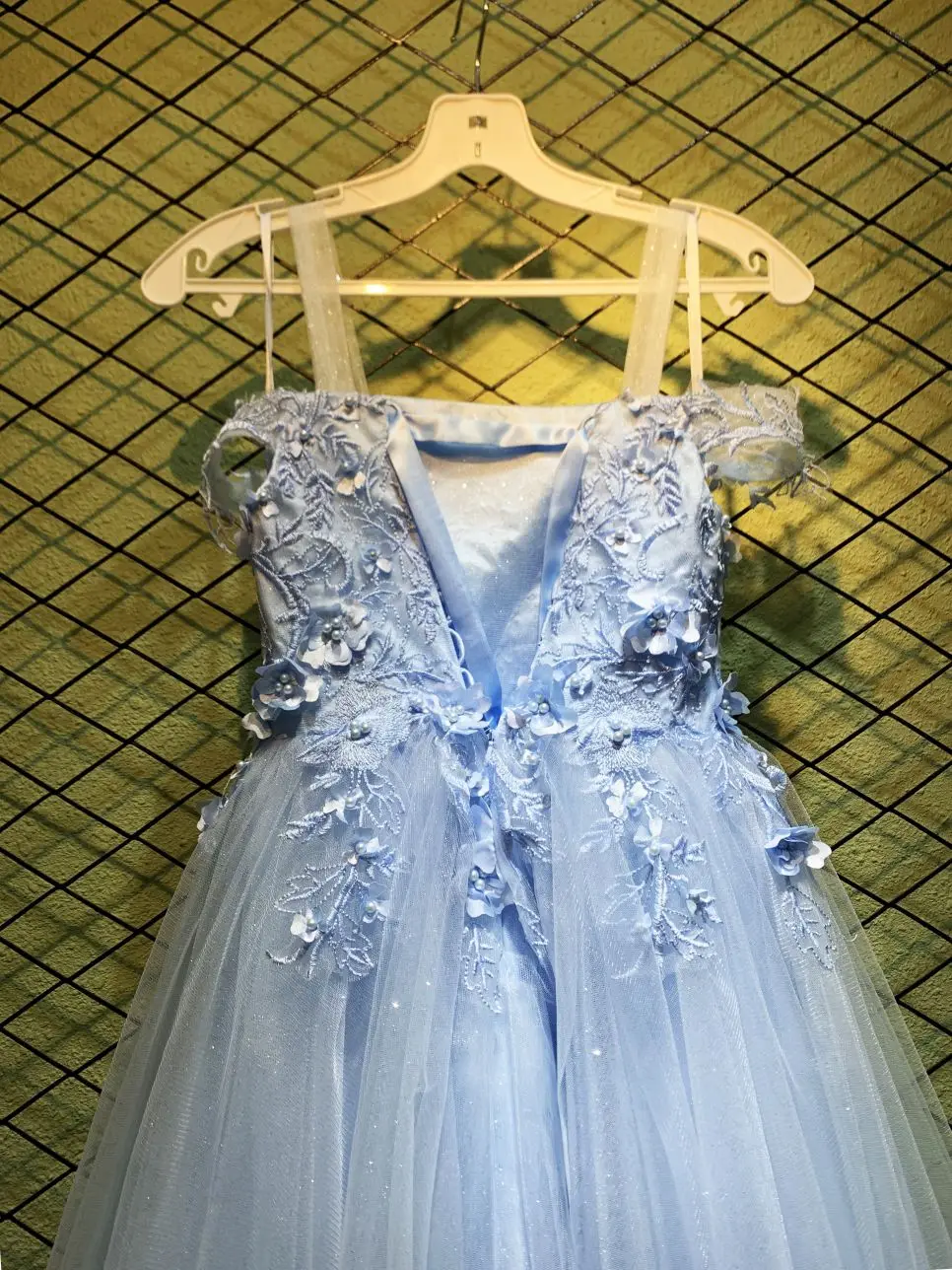 New Style Light Blue fairy Dress square Neck Temperament Sling White Mesh  Princess Performance Costume Dress for Children
