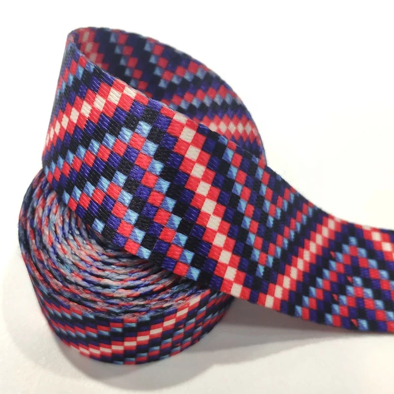 Gradient Color square Pattern Printed Webbing Belt 38mm Polyester Webbing Strap