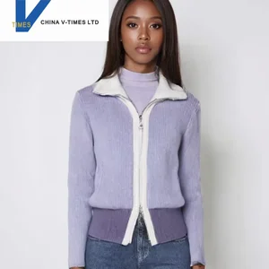 China V-times 2026 Women's New Casual Half-Turtleneck Cardigan Coat Versatile Color-Block Design Fashionable Knitted Sweater