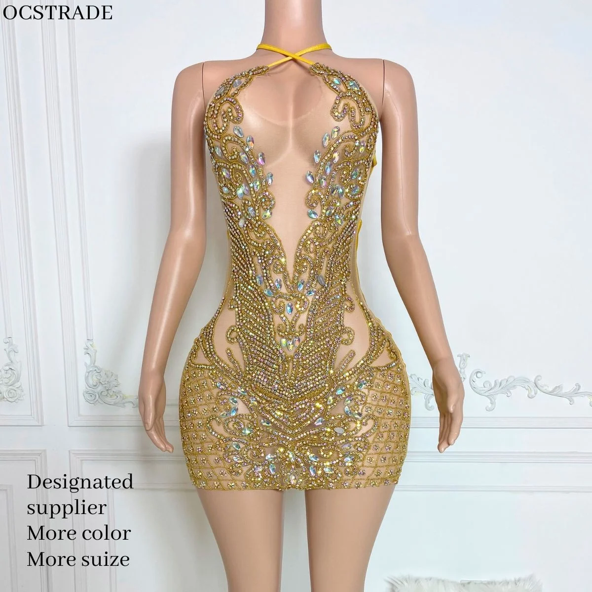 Ocstrade 2024 Halter Neck Bodycon Dress with Backless Crystals