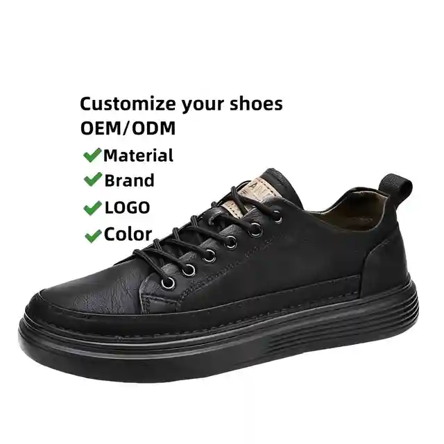 Customized Black Leather Shoes, Men's Casual Sports Shoes, Fashionable Men's Shoes Wholesale