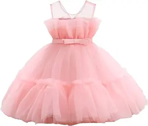 OEM Customizable Design Sleeveless Flower Girls Dresses Party Fashion Pink Evening Girls Dresses