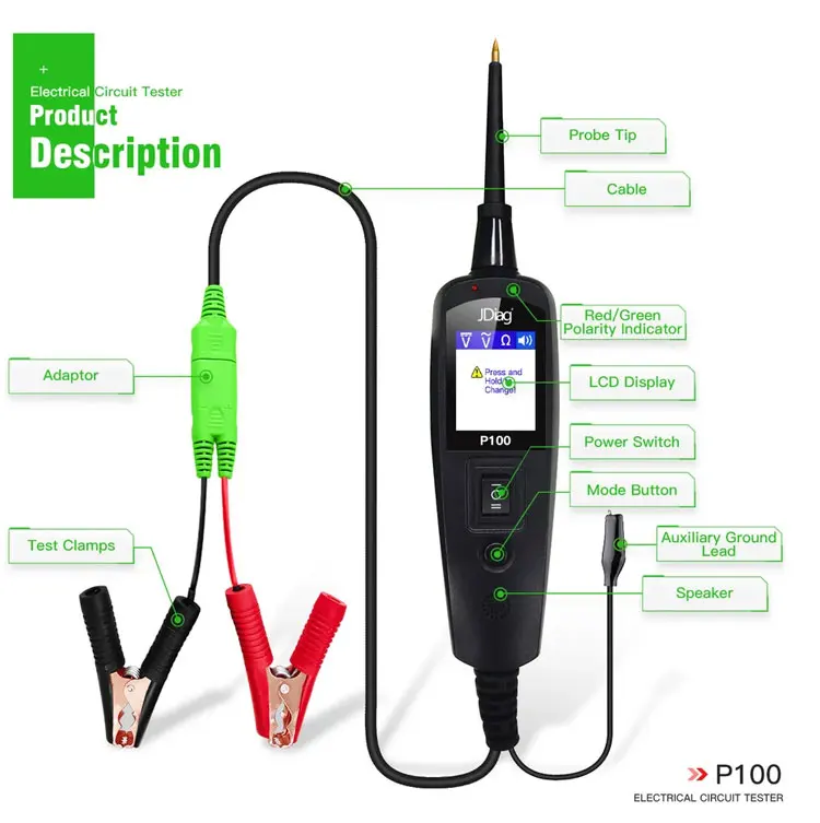 Jdiag P100 Automotive Circuit Tester Dc 0v65v Power Supply Probe