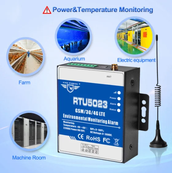 GSM Temperature Humidity Monitoring Alarm Power Failure Remote Monitoring SMS Alarm for Cold Storage Drugstore RTU5023