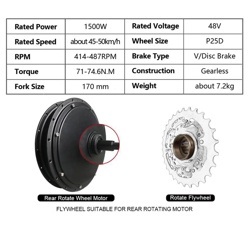 TEMPSA 48V 1000W Vélo Électrique Kit de Conversion 26'' Roue avant