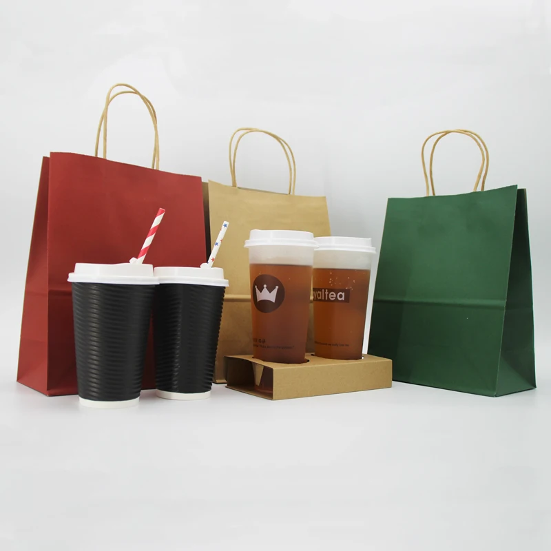 Paper Bags with Handles for Shopping & Restaurant Takeout