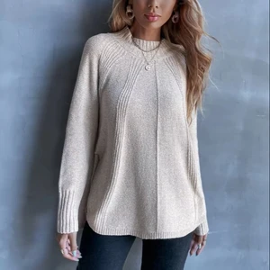 Europe and United States Women's Loose Split Knitted Long Sleeve Crew Neck Sweater New Autumn Casual Style